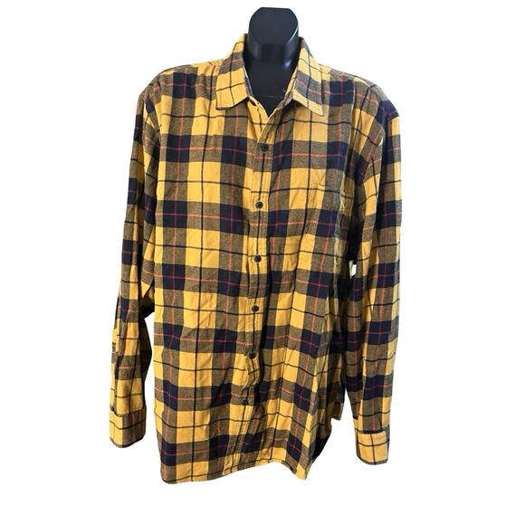 Amazon Essentials Men’s Flannel Yellow Black Long Sleeve Button Front - Picture 1 of 7